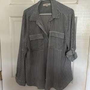 Sheer Black and White Striped Button Down
